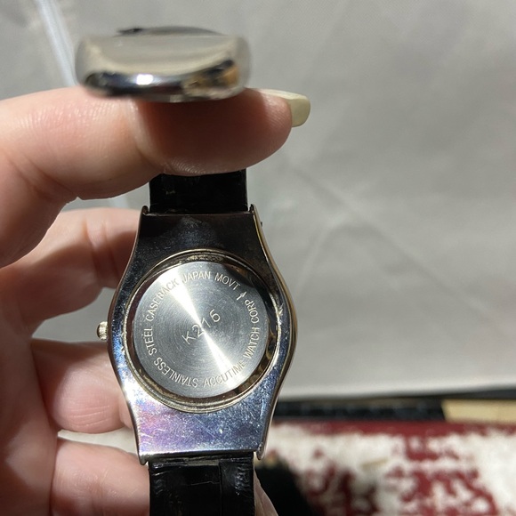 Vivani Silver Tone Watch. Black Bangle Band. Silver Tone Hardware - Picture 5 of 7